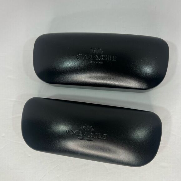 New! COACH Hard Case For Eyeglasses Black Leather Clam Shell Case Bundle of 2 - Picture 1 of 6
